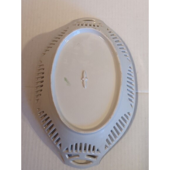 Bavaria German Reticulated Serving Bowl Dish Rose Floral Oval Double Handled - Picture 5 of 10